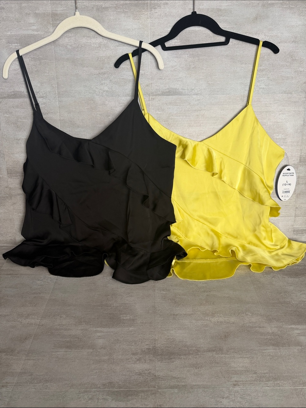 Scoop Satin Ruffle Tank - Canary Yellow & Black- Bundle of 2- Size L